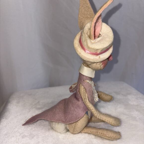 Annalee VINTAGE Mobilitee Doll Easter Parade Rabbit Pink Tux Top Hat 1976 Bunny - Picture 6 of 8